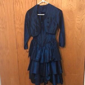 Vintage Taffeta Blue Prom Dress with Matching Jacket Size XS